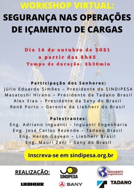 Sindipesa promove Workshop Virtual de Segurança nas Operações de Içamentos de Cargas